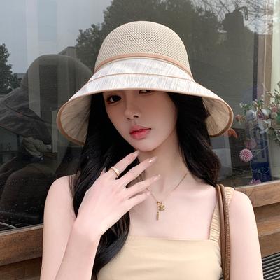 Spring and Autumn New Hat Women's Knitted Mesh Bow Bucket Hat Summer Colored Glue Sunscreen Visor
