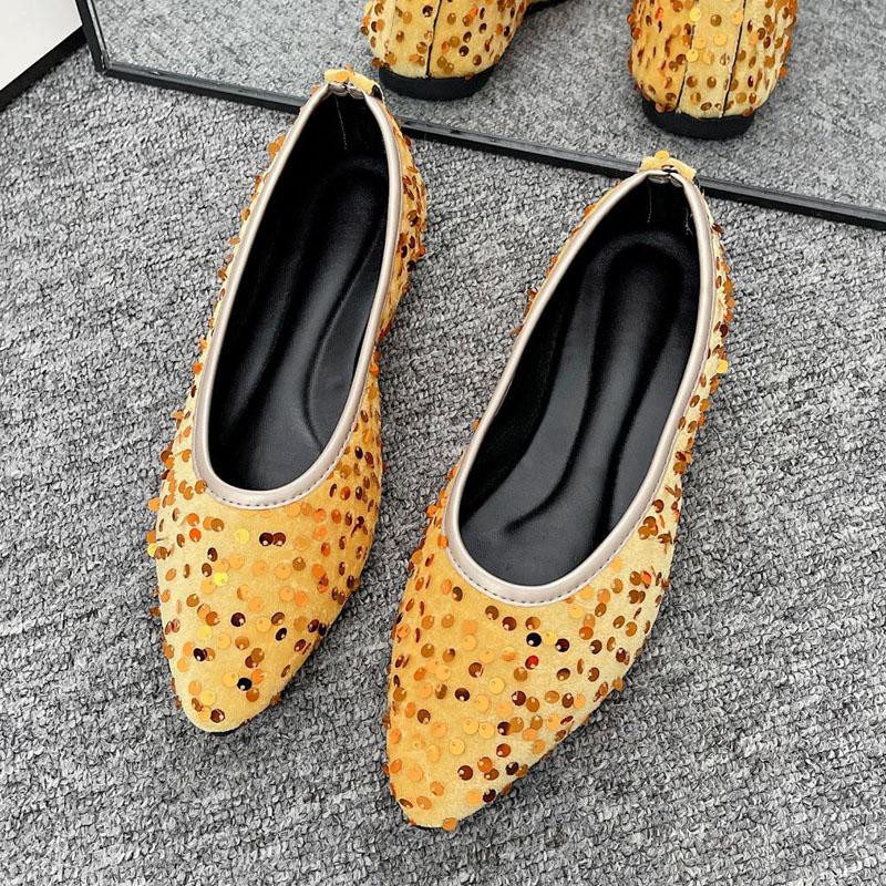 Dámské boty na podpatku, pohodlné boty s měkkou podrážkou, nazouvací boty na volný čas, módní flitry, špičaté boty, zářivé společenské boty