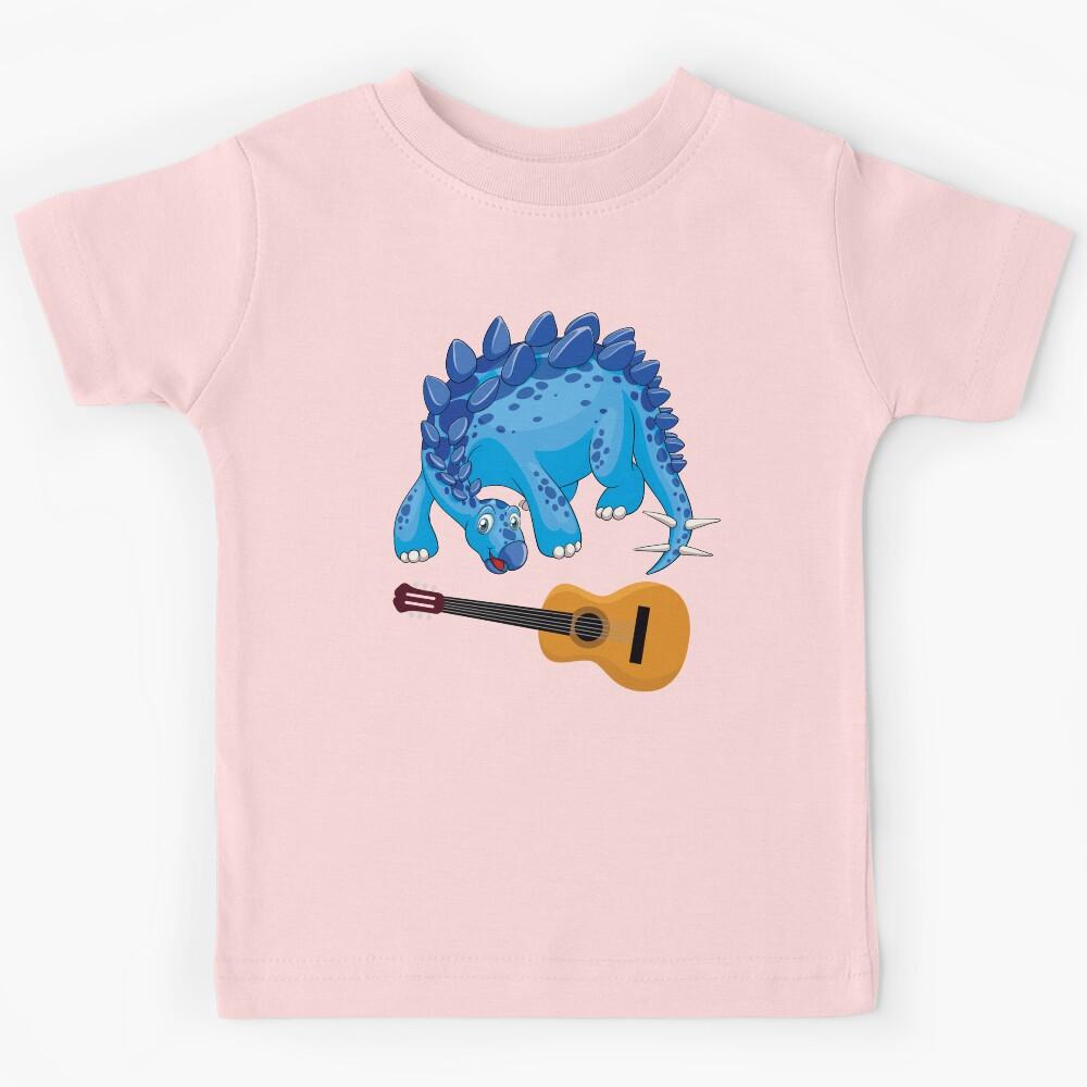 Dinosaur Playing Guitar ,Funny Good Dinosaur Guitar Lovers Cute Blue Design Kids T-Shirt 110