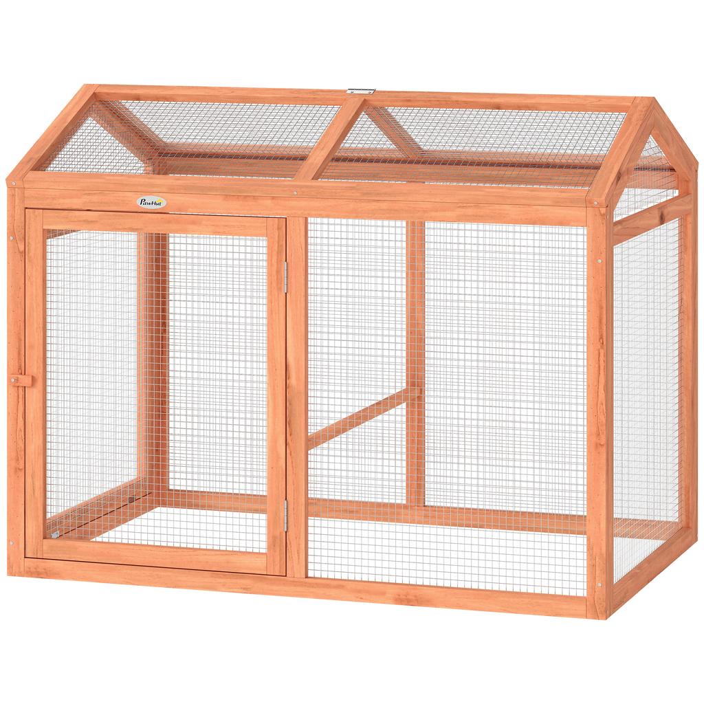 Pollaio Recinto all'Aperto con Posatoio Doppia Porta, realizzato in Legno e Metallo, per 2 Galline, 104 x 70.5 x 84 cm Arancione