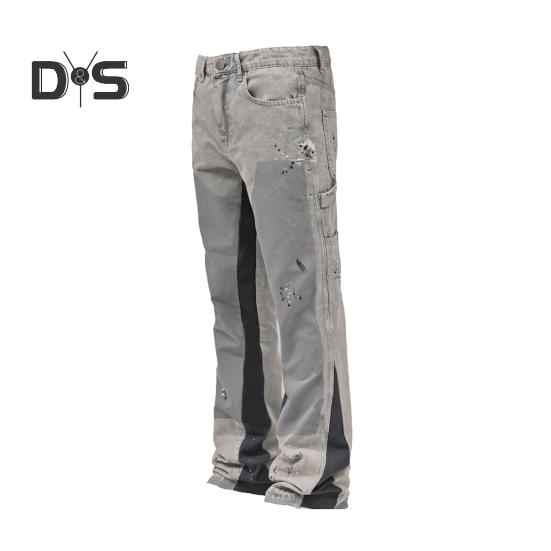 Eyouth Heren Baggy Bell-Bottom Jeans Elastisch Denim Casual Werkbroek Vintage Patchwork Uitlopende Broek voor Casual Kleding Reizen Werk S lichtgrijze kleur