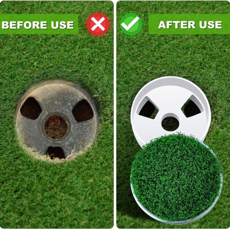 Golf Putting Cup and Grass Style Cover Set for Backyard Practice, Round Cup with Removable Cap and 3-Hole Base Design