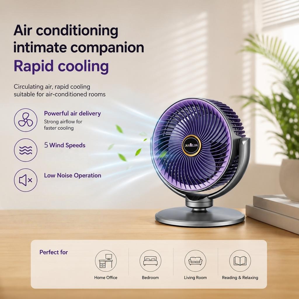 Ventilatore Circolatore d'Aria Moderno 3-in-1 5 Velocità 4 Altezze Silenzioso Portatile Ventilatore a Pedistallo USB-C per Casa Camera da Letto Ufficio Camper Campeggio