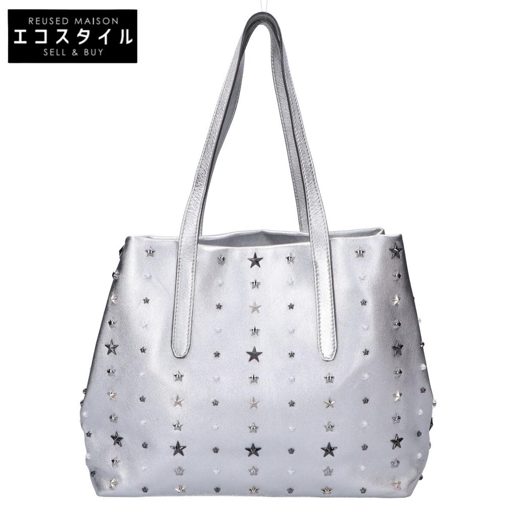 JIMMY CHOO SOFIA Star Studs Leather Tote Bag SilverUsed