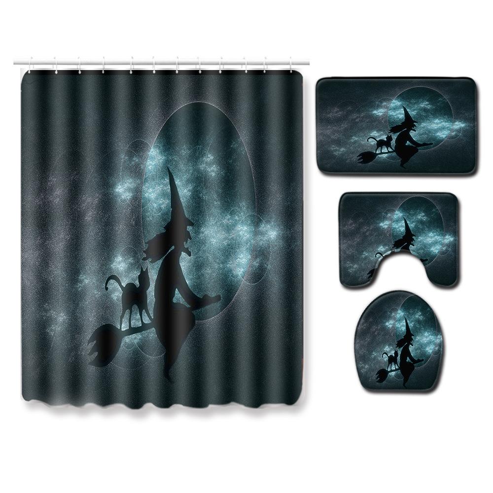 Halloween Series Bathroom Shower Curtain Floor Mat Toilet Cover Foot Mat Four-Piece Set