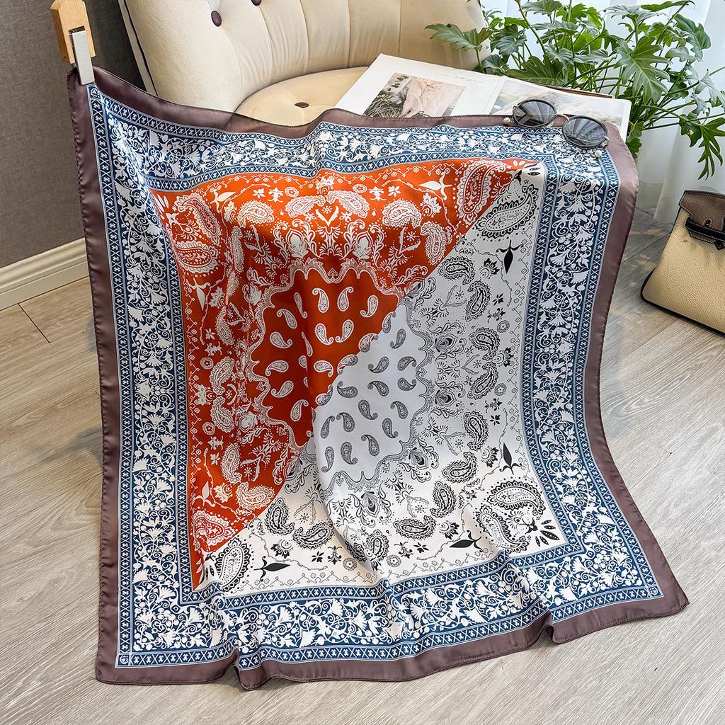 Simulation Silk Scarf Printed Large Square Scarf Women'S Fashion Cashew Nut Scarf Women'S Travel Decoration Beach Towel