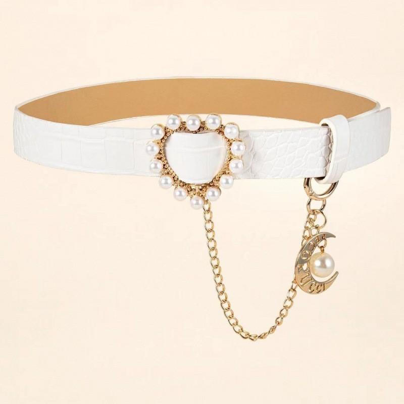 Pu Smooth Elegant Buckle Black And White Waist Belt With Heart Design For Students
