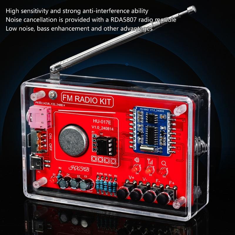 RDA5807 Standard DIY FM Radio Kit 87-108MHz Acrylic Case Optional Soldering Practice for Learning and Teaching