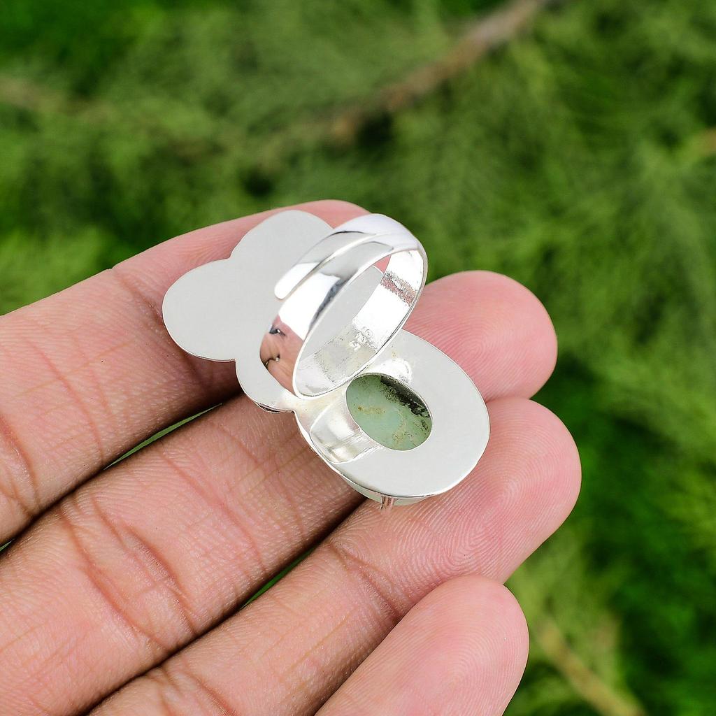 Sterling Silver Natural Brazilian Chrysoprase Flower Solitaire Wife Ring Jewelry