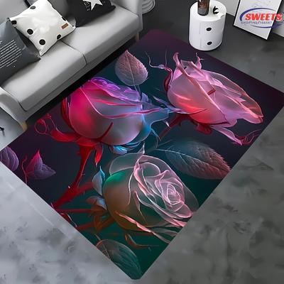 Rose Theme Carpet New Release ! Anti-slip Sound Insulation, Rug for Living Room Bedroom Office Areas, Machine Washable Mat