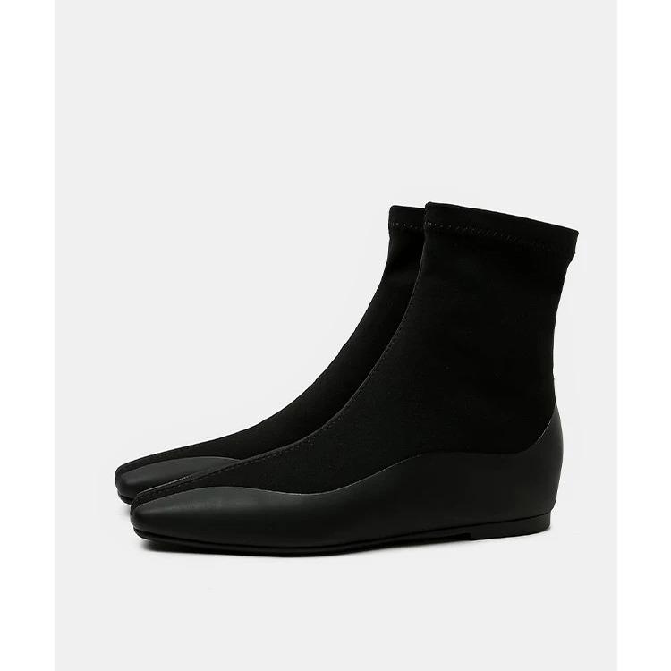 Spot Long Tube Elastic Thin Boots Short Boots Inner Heightening Women's Boots Internet Celebrity Babes Thin Square Head Stitching Spring and Aut