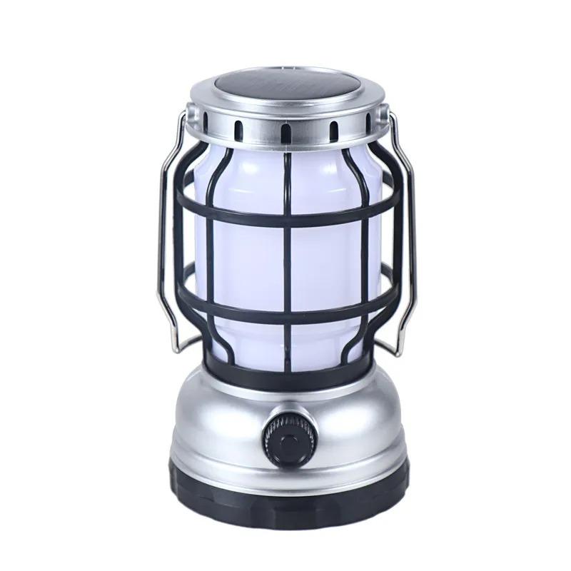 Solar Lantern Waterproof Camping Lantern Rechargeable Camping Light with Emergency Power Bank Flickering Flame Hanging LED Light