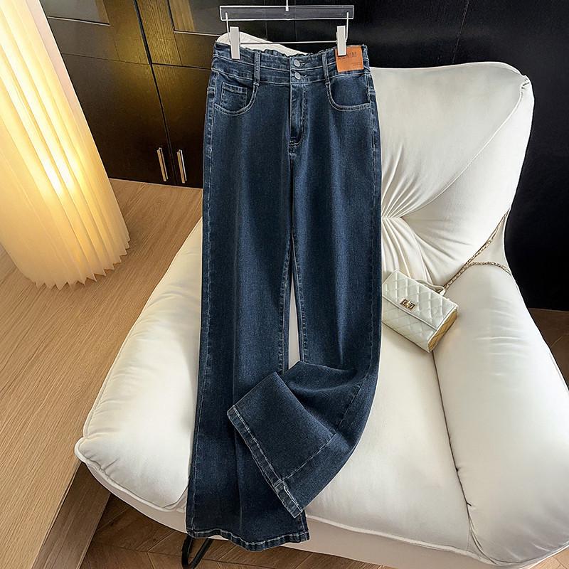 

Женские джинсовые брюки клеш большого размера с высокой талией, стройнящие (200-300 Джин) - Повседневный и свободный крой 5XL темно-синий