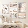 Beige Landscape Sunset Bridge Poster Seaside Canvas Print Painting Reed Flower Bird Wall Art Nordic Living Room Decoration Mural
