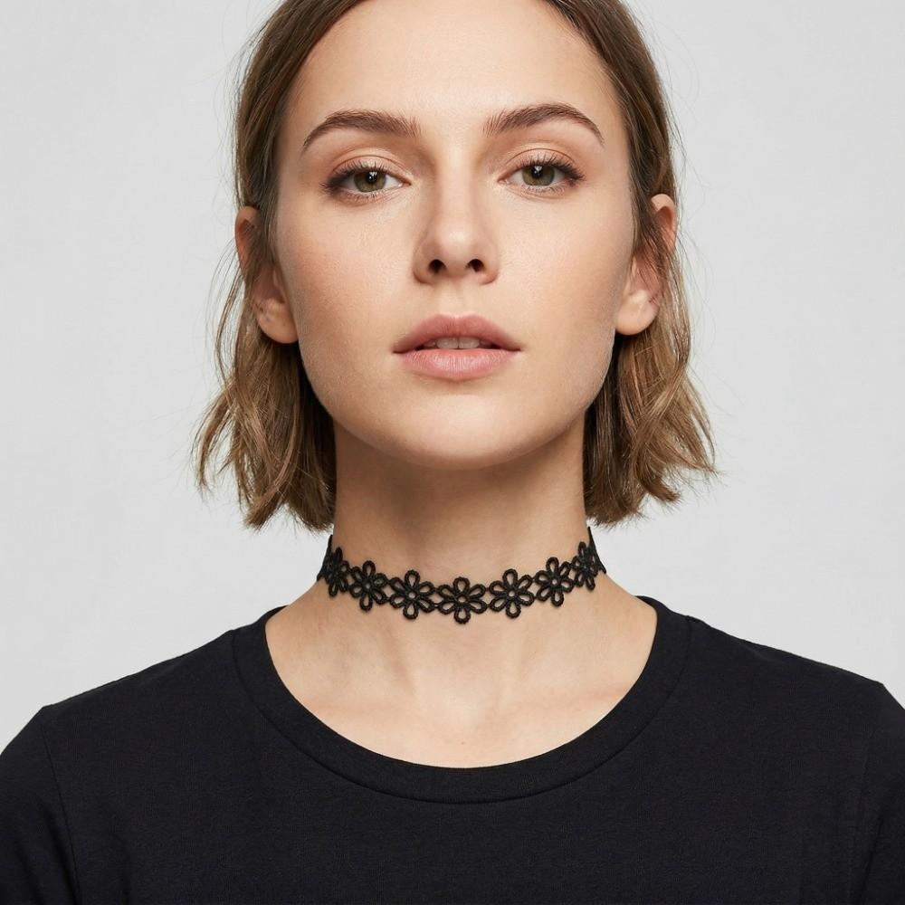 6Pcs/Set Adjustable Lace Chokers Black Color Punk Necklace Gothic Elastic Necklace  Costume Party