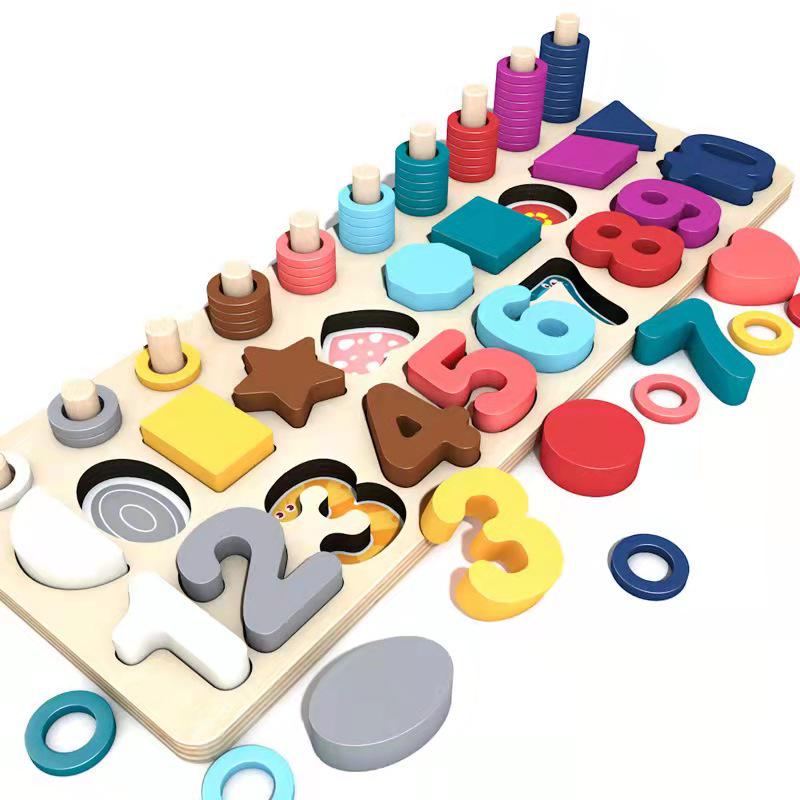 Children's Educational 5-in-1 Puzzle Board: Fishing, Numbers, Fruits & Building Blocks.