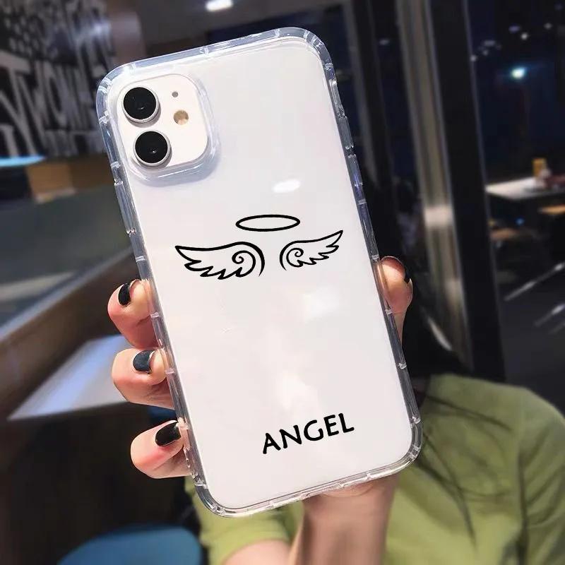 

Cartoon Demon Angel Couple Phone Case for IPhone 15 14 13 12 11 Pro XS MAX 7 SE2 X XR 8 14 Plus Clear Soft Silicone Cover Fundas iPhone 13