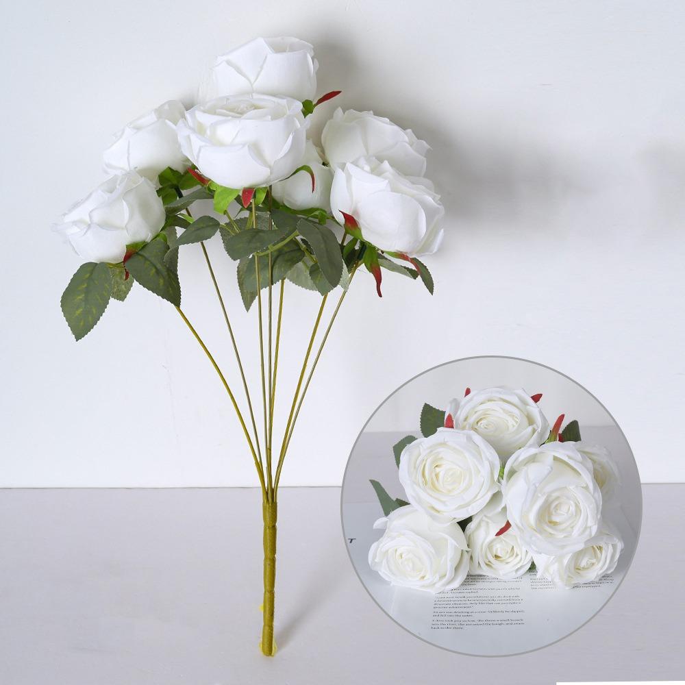 Multicolor Artifcial Rose Flower 7 Heads Photo Props Simulation Rose Flower DIY Green Leaves Faux Flower Rose Party Supplies