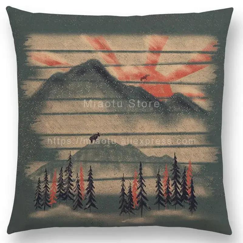 Neueste Kissenbezug Tiere im Wald Tag und Nacht Berge Sonne Mond Erkundung Camping Fuchs Wolf Kissenbezug