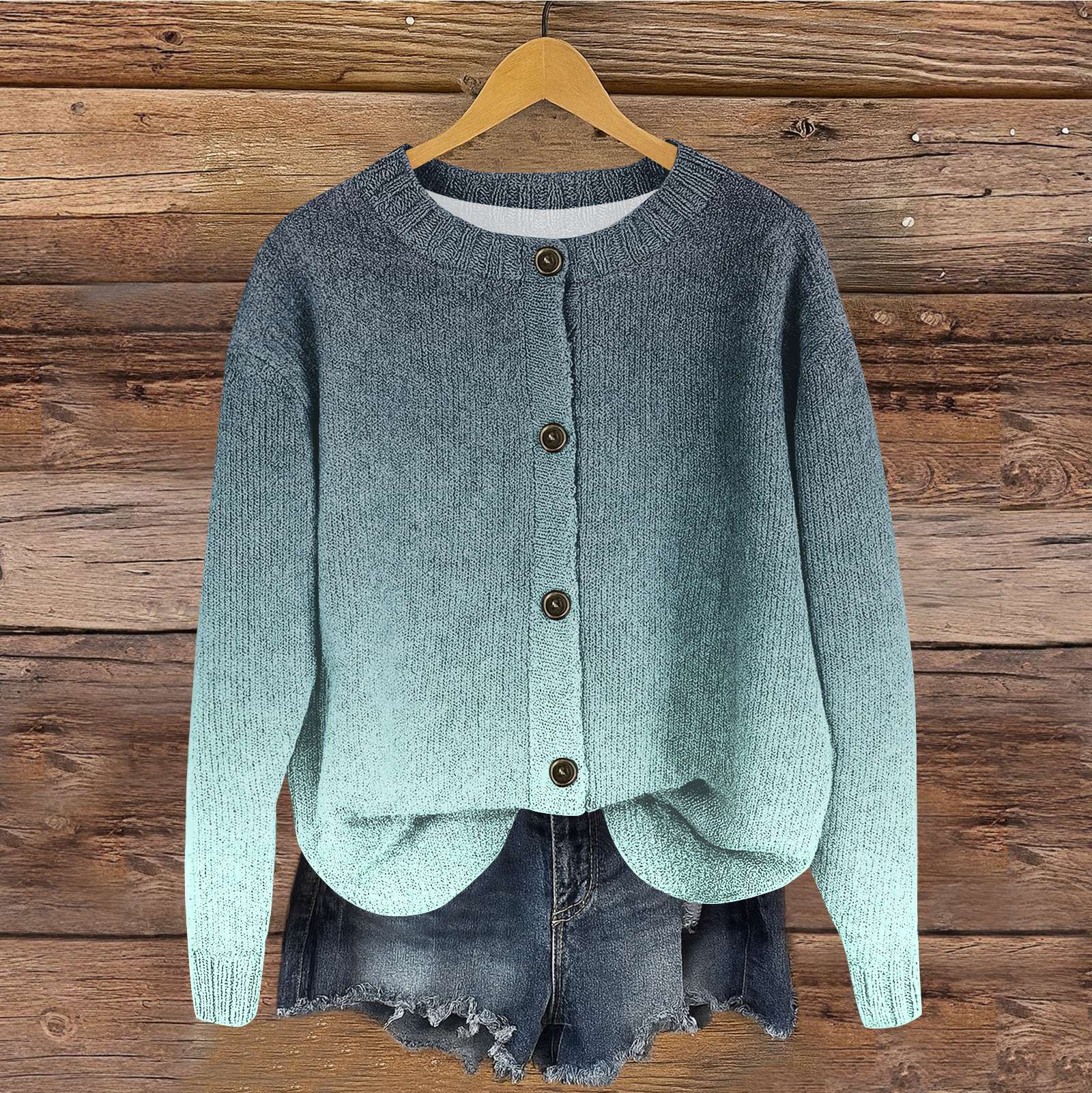 

Женский винтажный вязаный кардиган-жакет на пуговицах с градиентным принтом XL