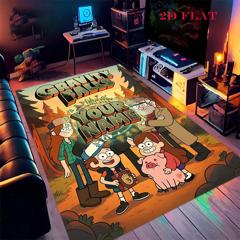 Benutzerdefinierter Gravity Falls Teppich für Wohnzimmer, Schlafzimmer, Zuhause, Sofadekoration, rutschfeste Bodenmatte für Kinder zum Spielen