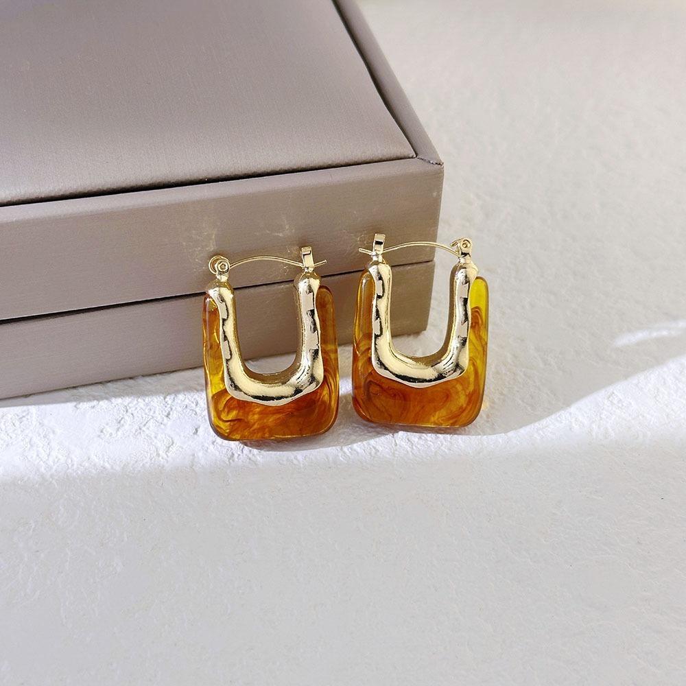 Irregular Shape Resin Earrings Vintage Style Geometric Earrings Ear Buckles  Girls Jewelry