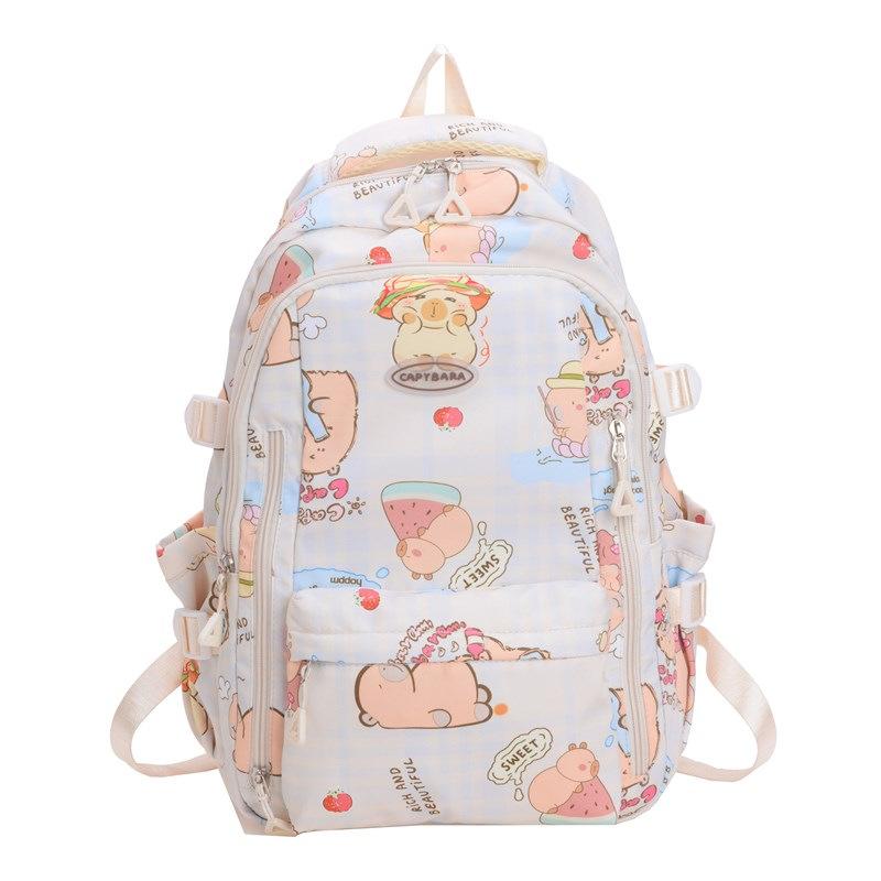 Large Capacity Cartoon Backpack for Men and Women's College Style Cute Little Fresh Printed Schoolbag