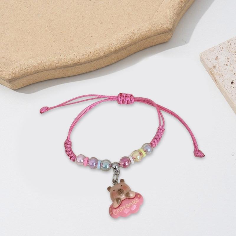 Colorful Macaron Rope Bracelet For Kids With Cute Cartoon Capybara Designs And Adjustable Soft Strap Perfect For Gifts