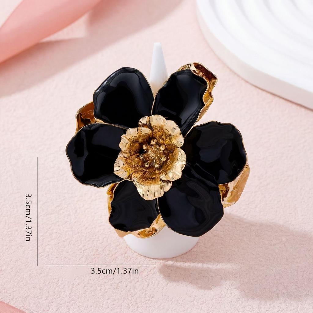 Exaggerated Enamel Camellia Flower Ring - Niche Luxury Women's Jewelry for Spring/Summer