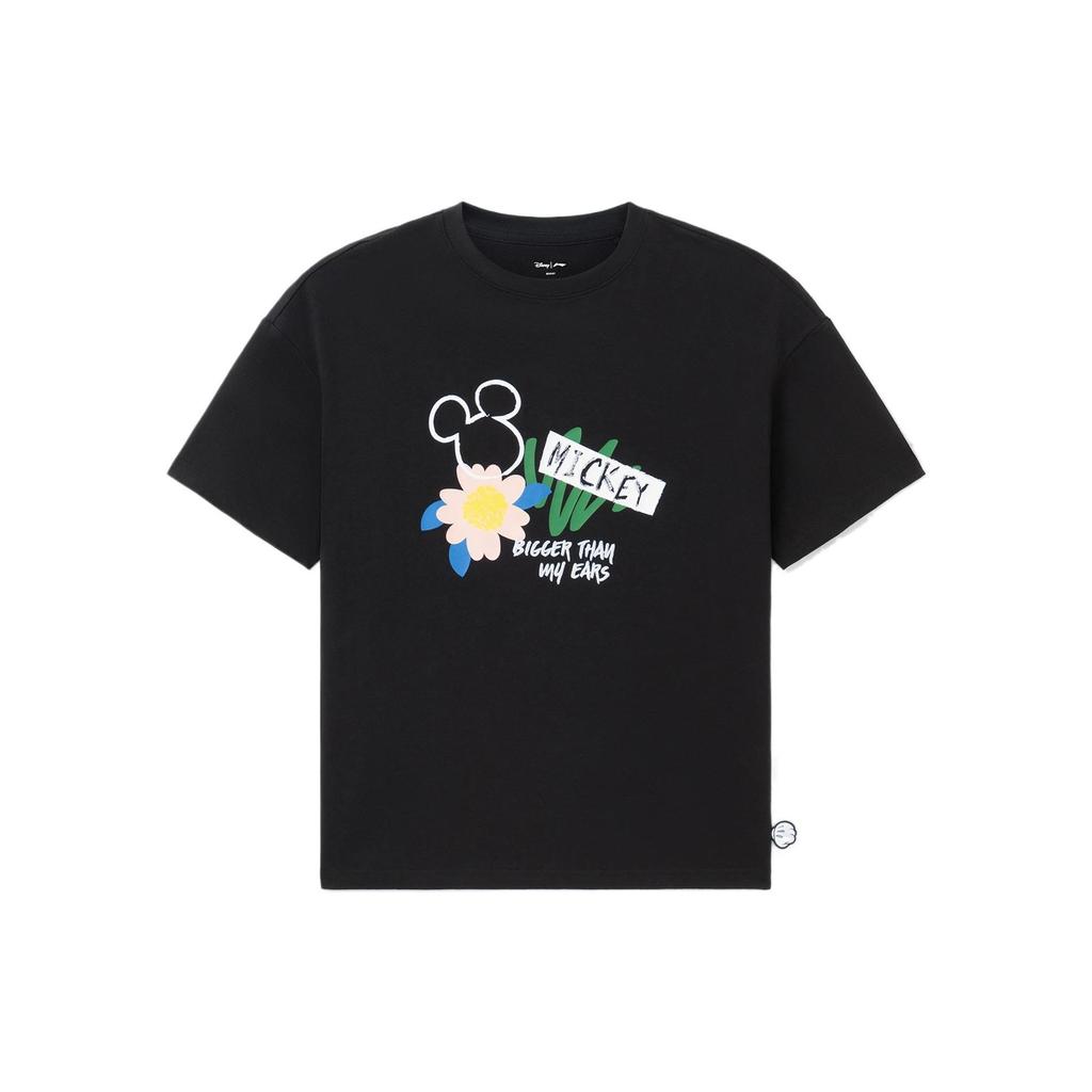 Li Ning X Disney Cartoon Pattern Loose Fit Round Neck Short Sleeve T-Shirt Women Tops Black AHSS574-2