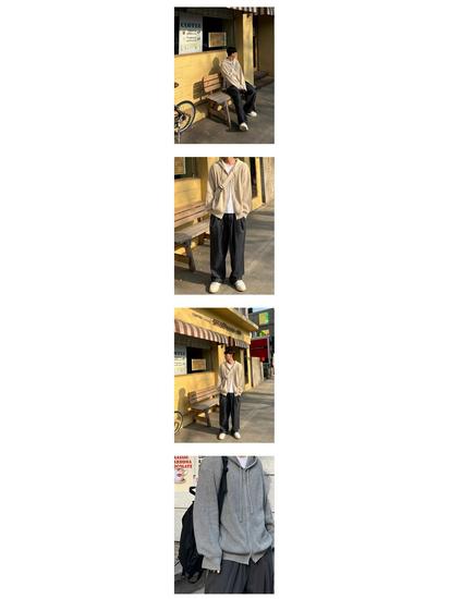Men's 2024 Korean Style Double Zipper Hooded Knit Cardigan - Autumn/Winter Versatile Trendy Couple Style Sweater