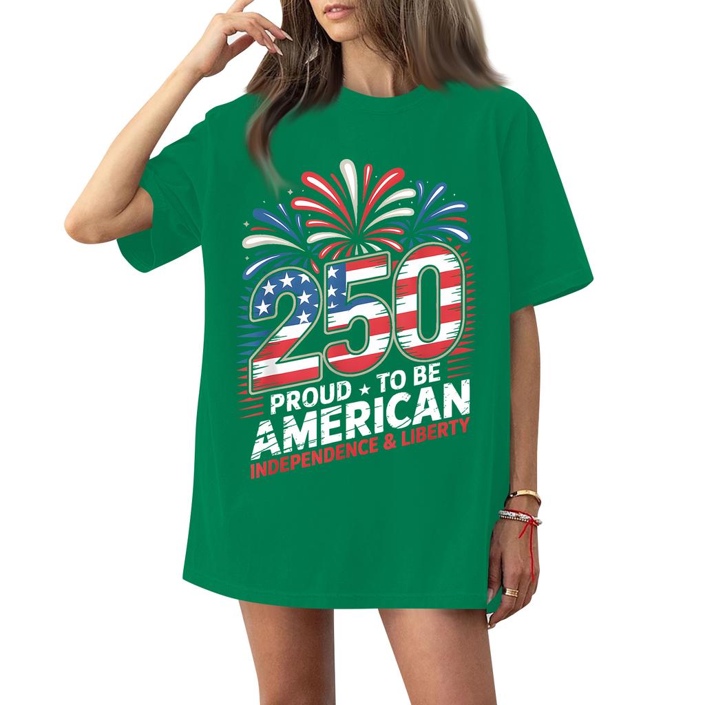 Women's Fashionable Casual Short-Sleeve Neck Printed T-Shirt for the 254th Anniversary of the Founding of the United States
