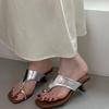Spring and Summer 2025 New Set of Toes Pinch Feet Square Heel Medium Heel Slippers Metal Buckle Low Heel Outer Wear Women's Sandals