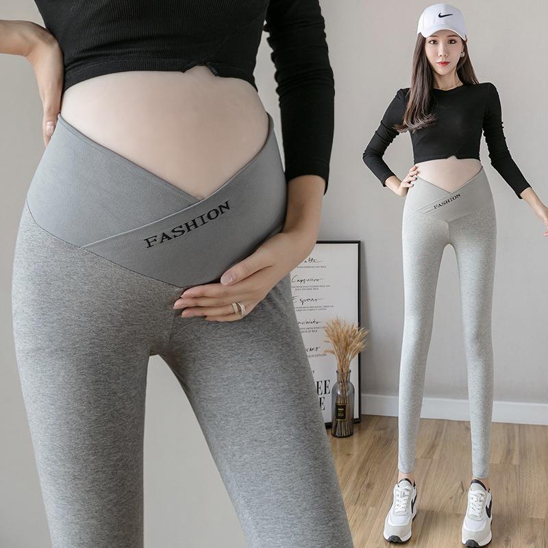 Real Shot Maternity Pants Spring and Autumn Thin Outer Leggings Low Waist Cross Support Yoga Sports Nine-point Pants