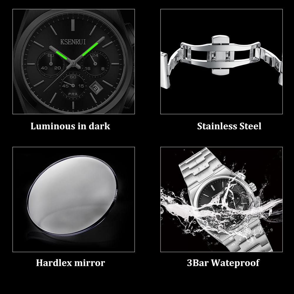 Klassische Chronographenuhr Herrenuhren 2025 Luxus Business Drei-Augen Multifunktions Quarz Armbanduhr Herrenuhr Wasserdicht Leuchtend Datum