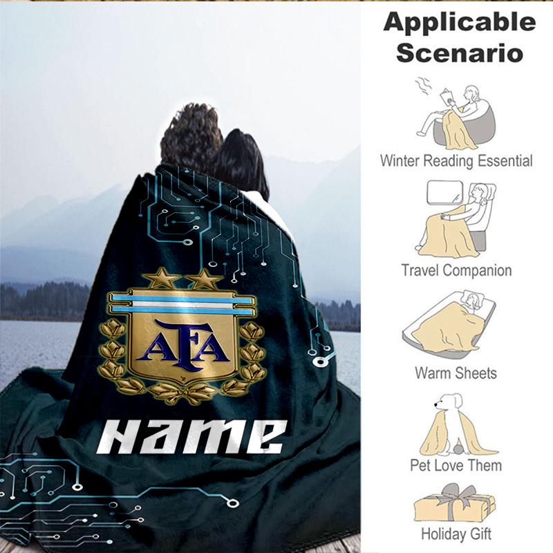 Custom Name Argentina Football Crest Blanket Lightweight Ideal Bedding Blanket Perfect for Travel, Camping, Living Rooms, Sofas, Christmas Gift