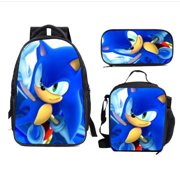 Backpack Sonic Elementary School Bag Lunch Bag Pencil Case Three-Piece Set