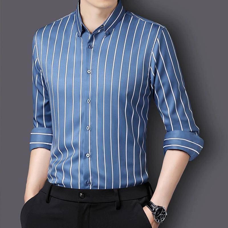 Shirts Men Elegant Shirts Luxury Men's Clothing High Quality Stripe Pattern Shirts Fashion Long Sleeves Shirt Man
