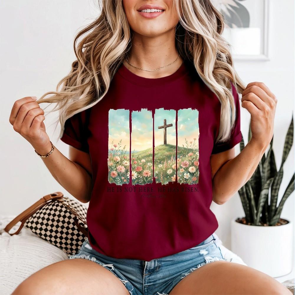 Unisexs Easter Christian Tshirt He Is Risen Religious Jesus Lover Gift