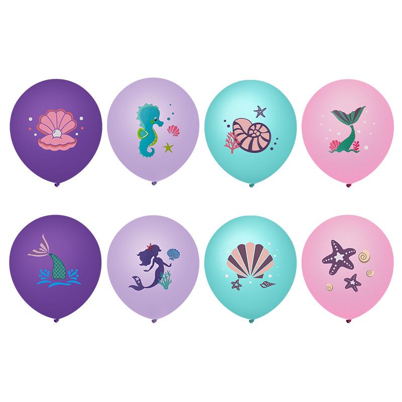 12-inch Mermaid Balloons: Cartoon-Shaped, Purple & Tiffany Blue Pearlescent Latex
