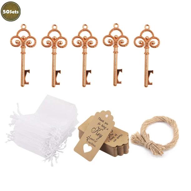 50Pcs/Set Key Bottle Opener With Tag Card Twine Yarn Bag Suitable For Wedding Gift Baby Shower Party Christmas Home Decor Gifts