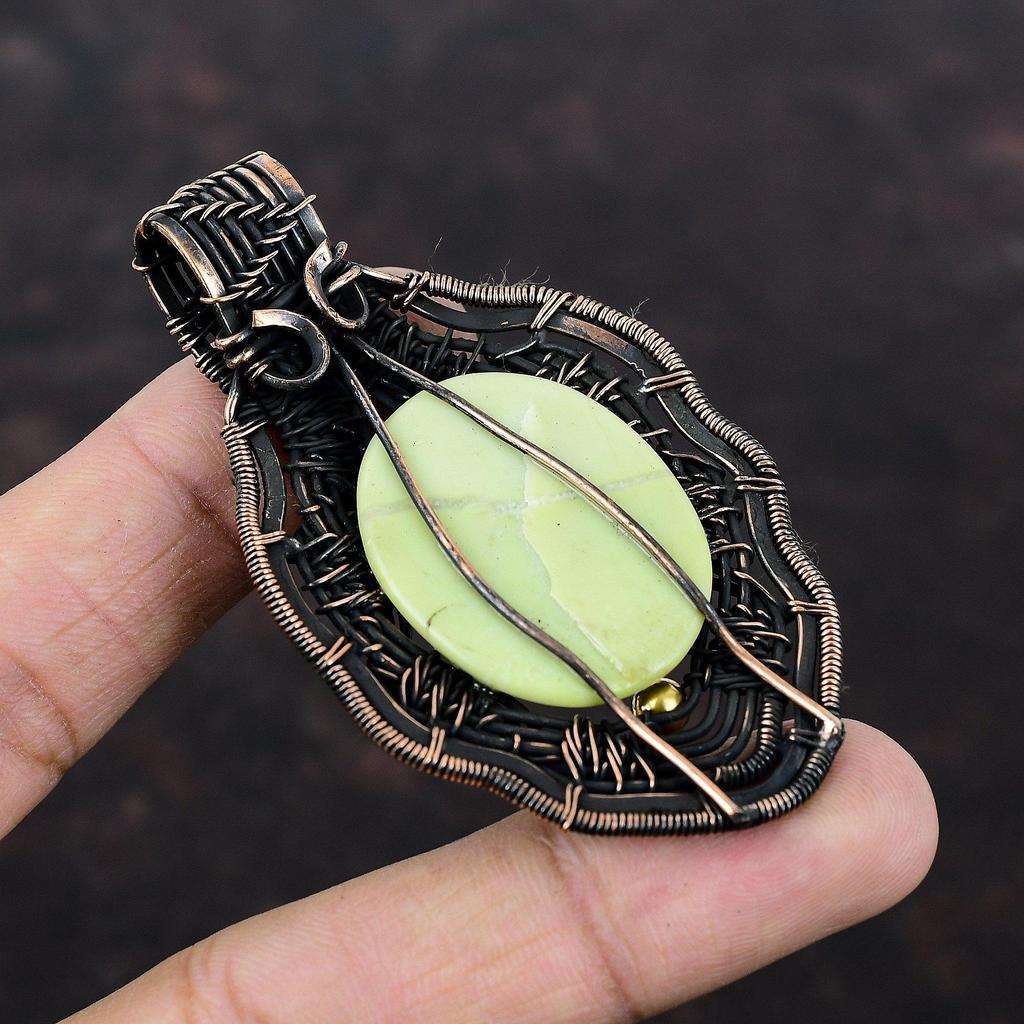 Serpentine Pendant Copper Wire Wrapped Pendant Gemstone Jewelry Handmade Pendant Copper Wire Wrap Jewelry Gift For Her Ethnic Style Pendant