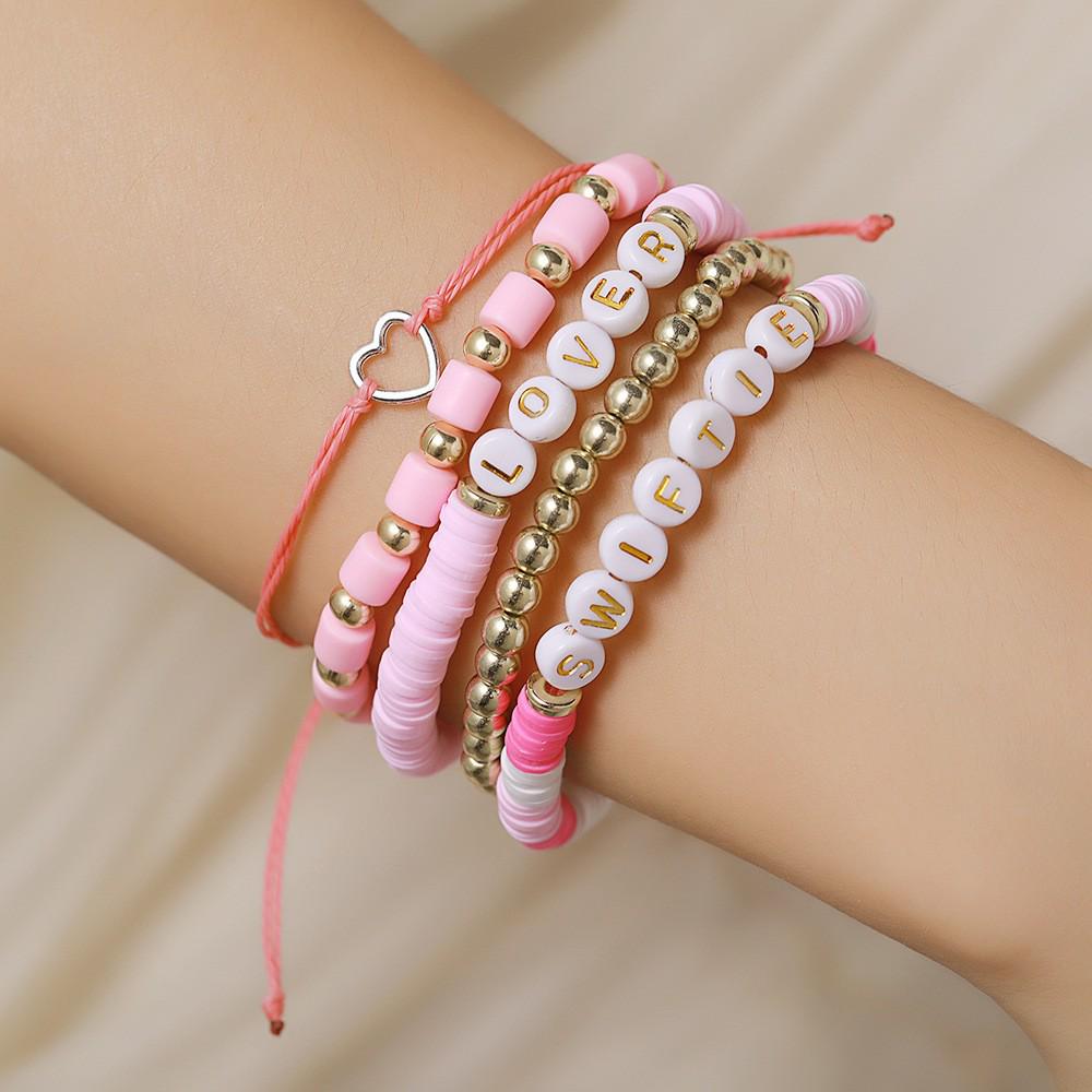 Taylor Swift Fan Colorful Soft Clay Bracelet Set - Handmade English Name Jewelry for Women