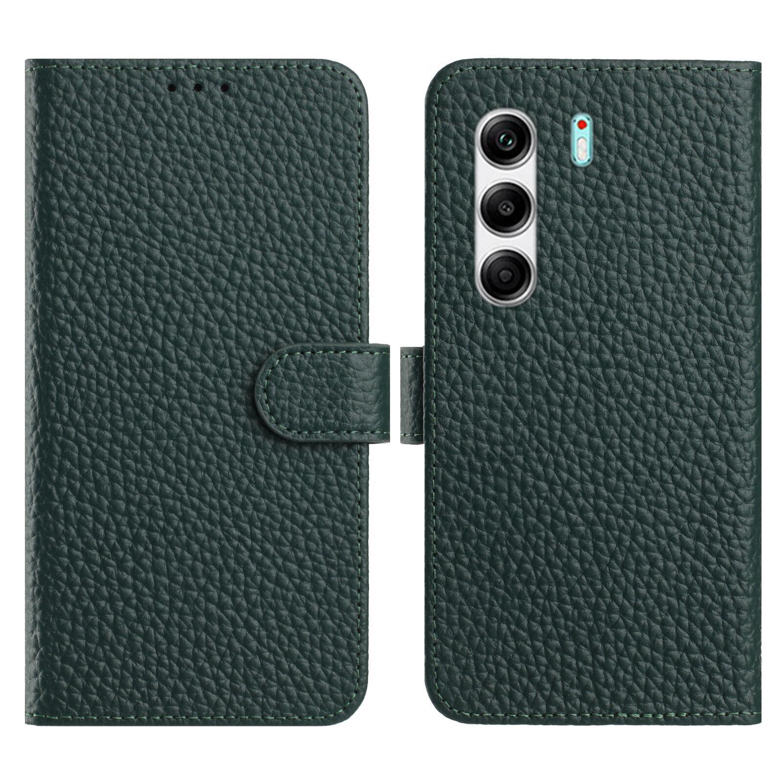 

Для TECNO Camon 40 Pro 5G Чехол Кошелек Подставка Текстура Личи Натуральная Коровья Кожа Книжка Чехол для Телефона Green