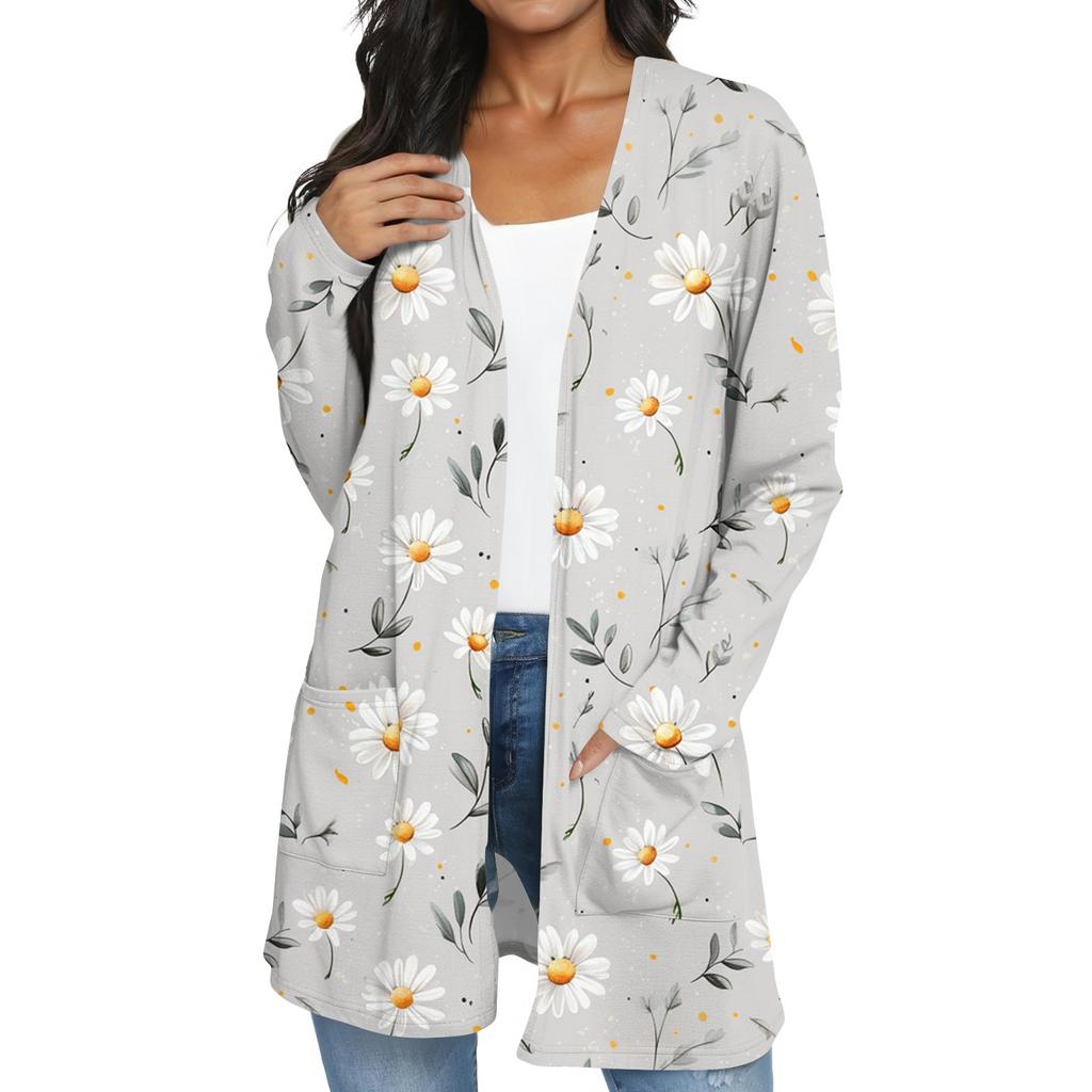 Women's Fashion Casual Retro Floral Print Mid-Length Cardigan Jacket
