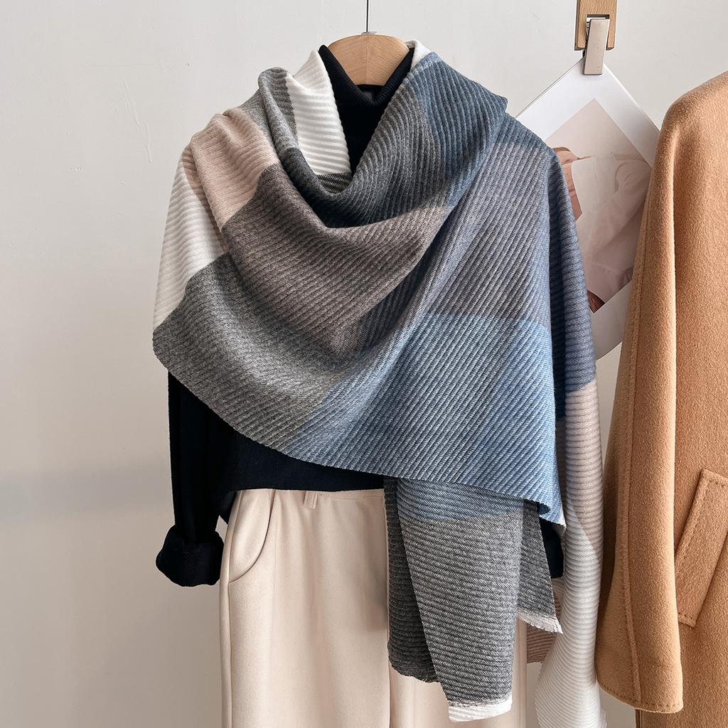 Women Winter Cashmere Scarf  Stripe Pashmina Luxury Brand Shawls and Wraps Bufanda Hijab Travel Stoles Echarpe Warm Blanket