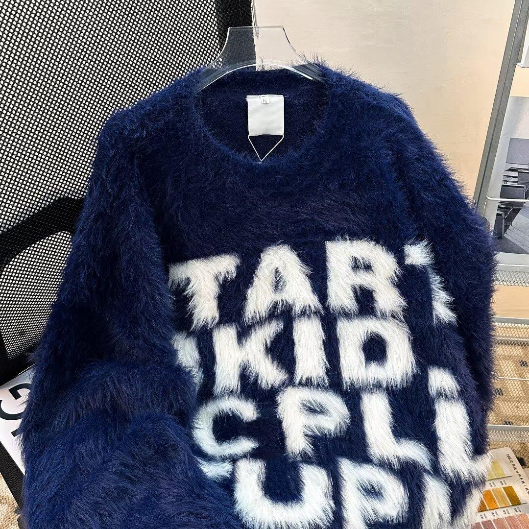 

Autumn and winter mink hair lazy wind sweater men and women loose American retro trendy couple knitted sweater top coat 2XL Темно-синій