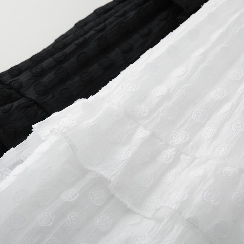 Damen Weißer Jacquard Pünktchen Rüschen Midi Rock - Sommer 2025 A-Linien Schirmdesign