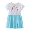 Summer Cross-Border Girls' Skirts: Stylish European & American Round Neck Dress with Short Sleeves for Little Girls