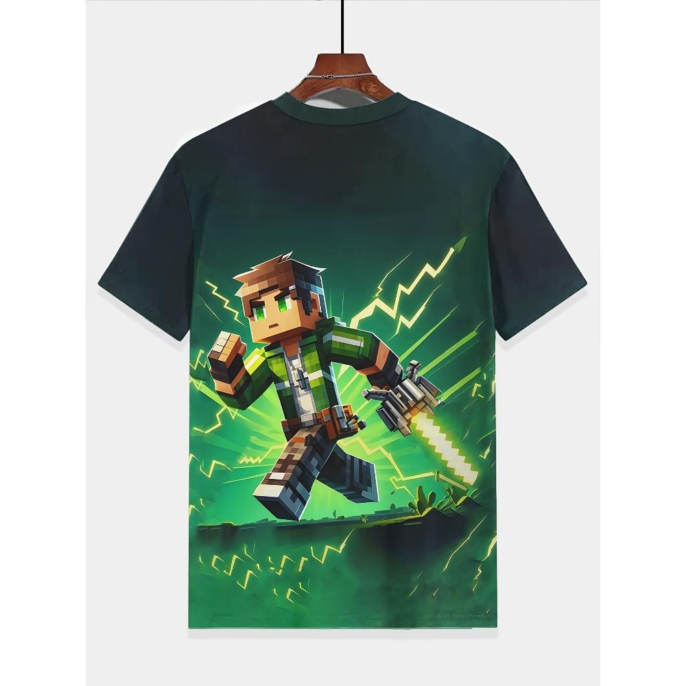 Boys' 3D Printed Creative T-shirt with Pixel Warrior Pattern, Children's Summer Casual Wear, Comfortable Children's Top